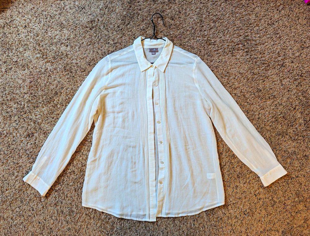 J.Jill Women's M Long Sleeve Ivory Sheer Linen/Silk Oversized Button Up Blouse